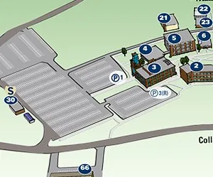 Campus map showing Parking Lots 1 and 3
