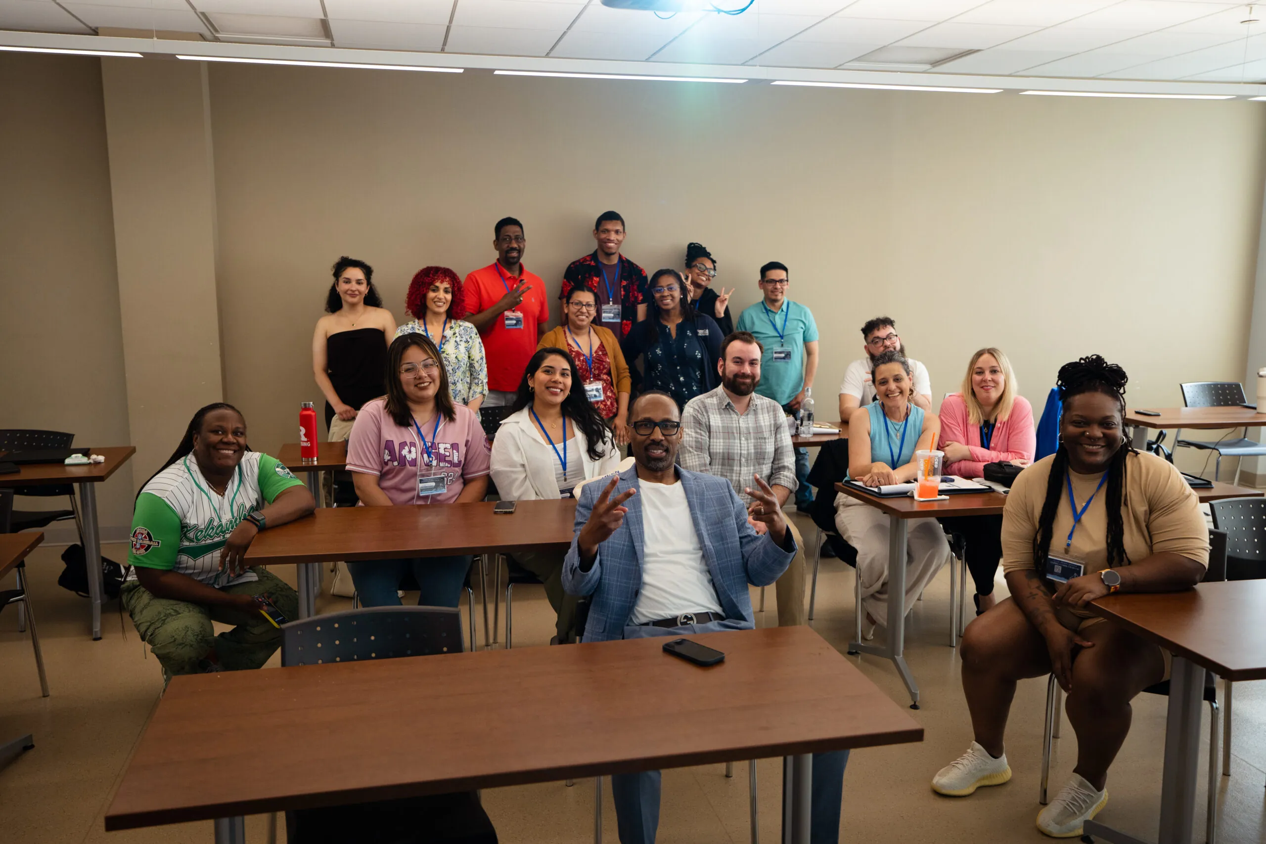 A group of EOF professionals in a classroom for a workshop. 