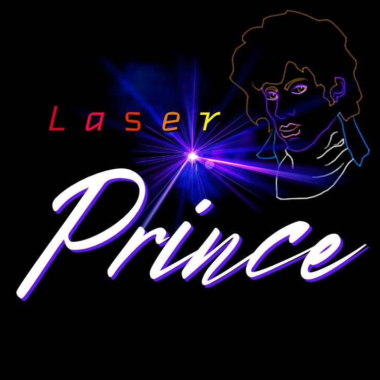 Colorful text and neon outline on a black background with starburst effect.