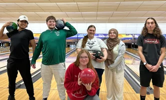 students at the bowling alley