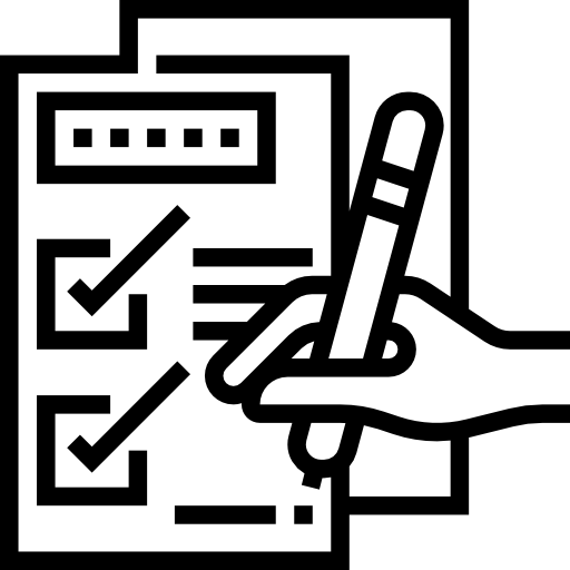 hand with pencil icon writing on two pages